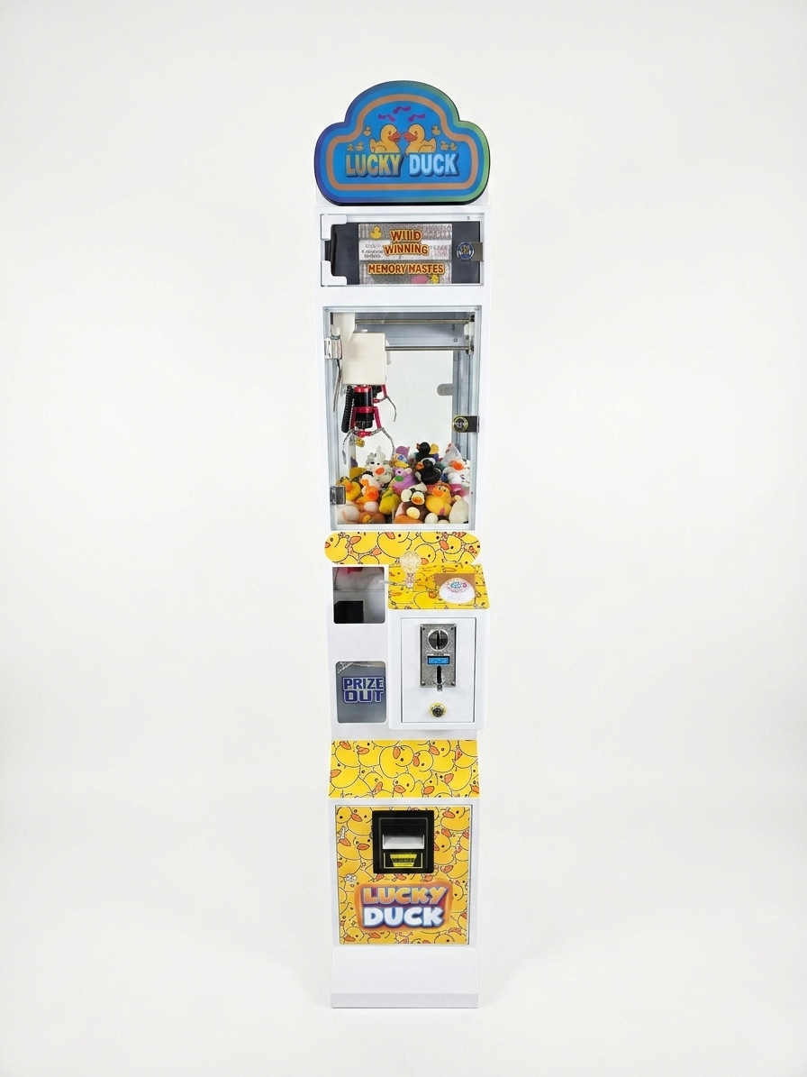 Lucky Ducks claw machine, front view showing rubber duck artwork