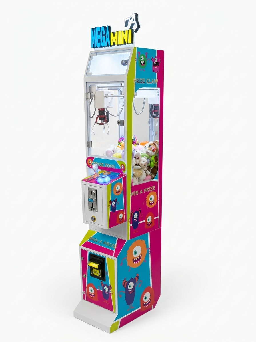 Monsters claw machine, right side view showing monster artwork