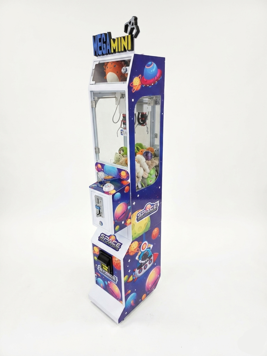 Space claw machine, right side view showing galactic graphics